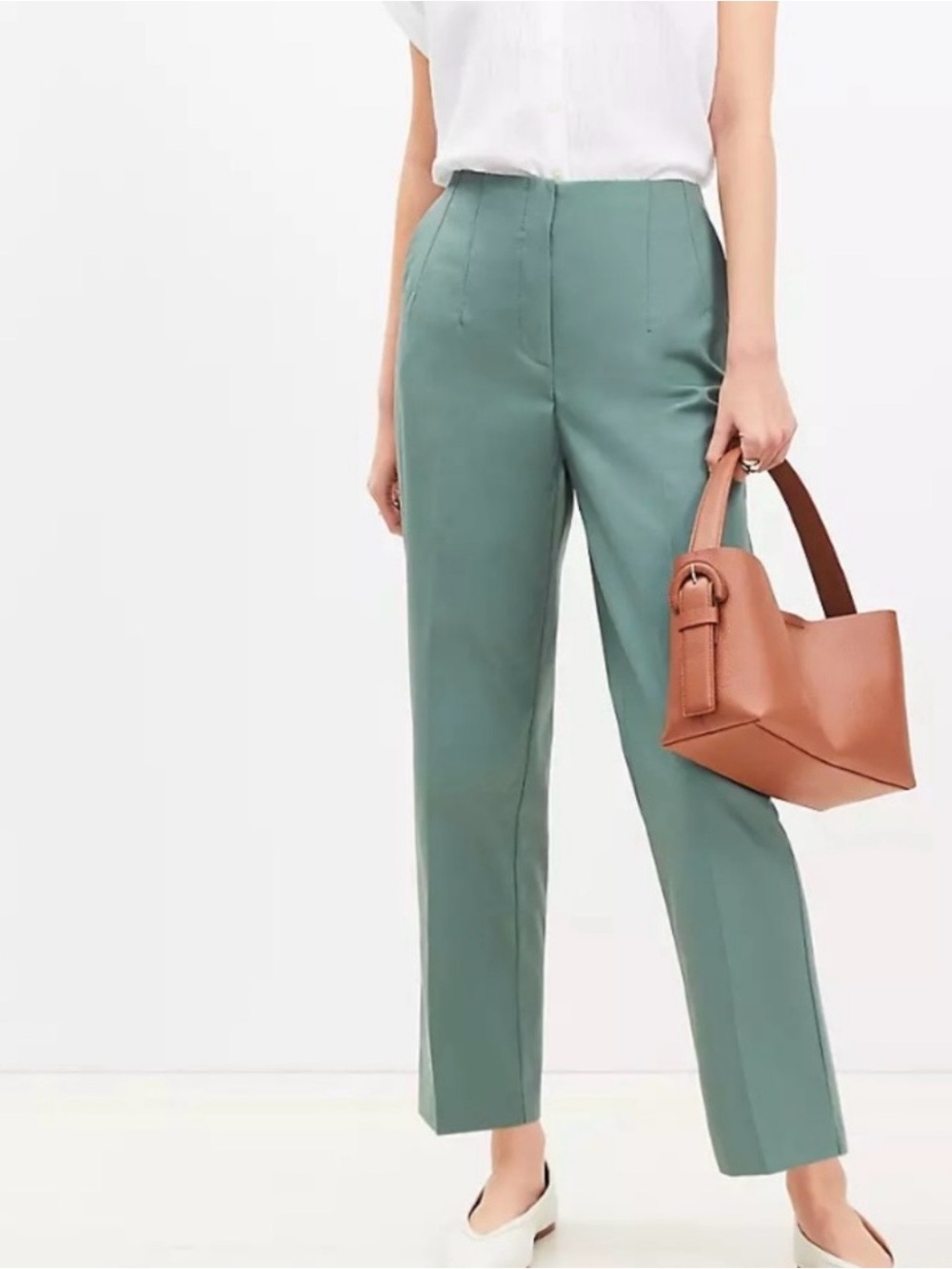NWT LOFT Straight Leg High-Rise Pants in Sage Green